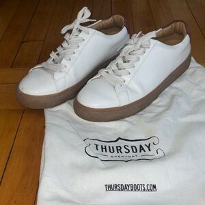 Thursday Boot Company White Leather Sneakers with Brown Soles